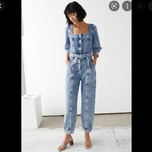 & Other Stories Puff Sleeve Denim Jumpsuit NWT